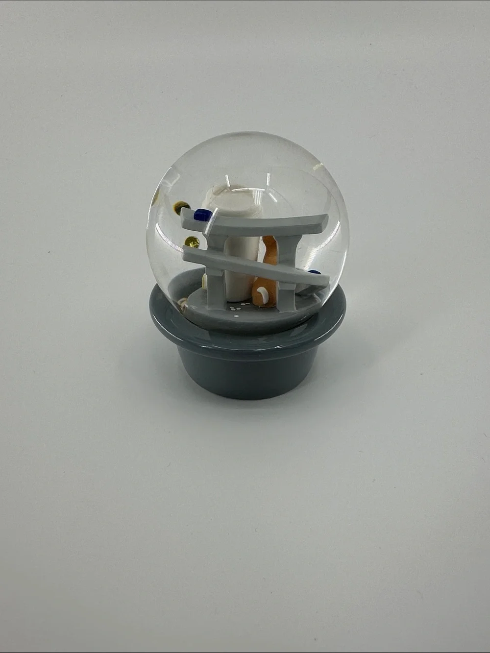Starbucks Gray Mini Snow Globe with White Cup and Tan Dog